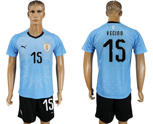 Uruguay #15 Vecino Home Soccer Country Jersey